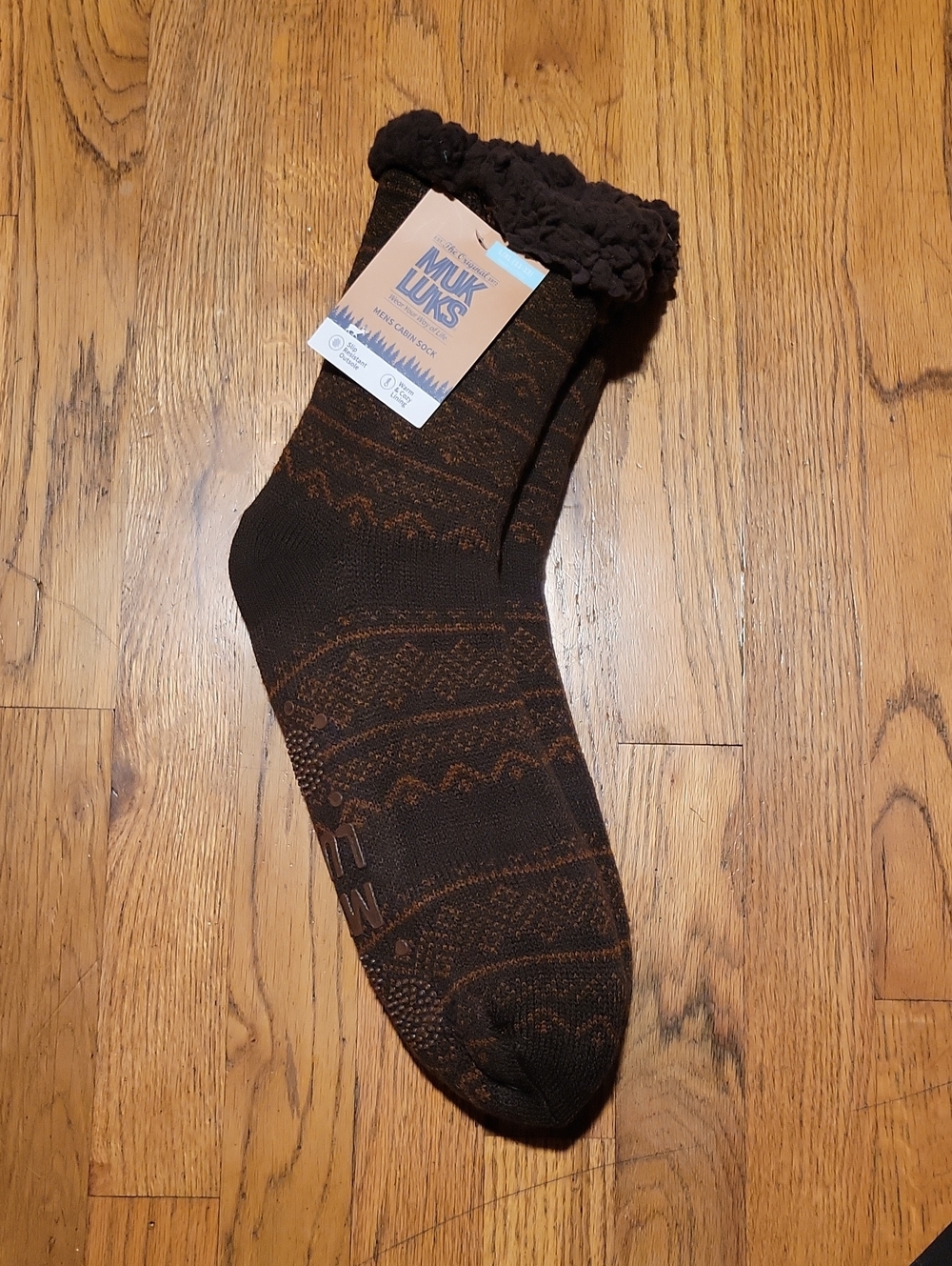 Muk Luks-Men's Cabin Sock - Brown with Rust Pattern